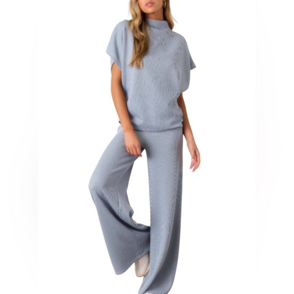 Sister Soul Blue Cotton Linen Blend Knit Vega Lounge Pants Size 2 - Picture 1 of 6